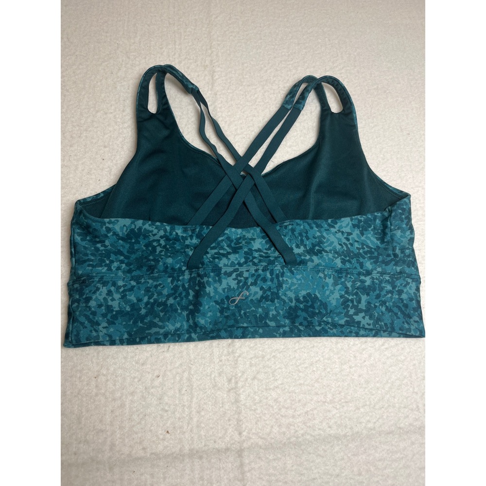Freely Womens Teal Digital Camo Strappy Back‎ Sports Bra Activewear XL